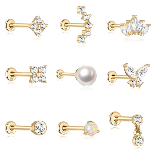 AIDE Single 1piece 14K Solid Gold Jewelry Stud Earring For Women Simple Mini Puncture Earrings Yellow Gold Jewelry Birthday Gift