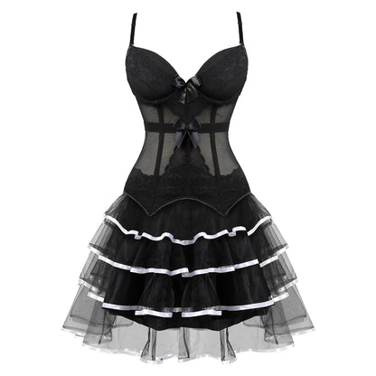 Burlesque Corset Dresses for Women Plus Size Sexy Corset Lingerie Top With Cup Black Sexy Lace Corset Dress With Straps