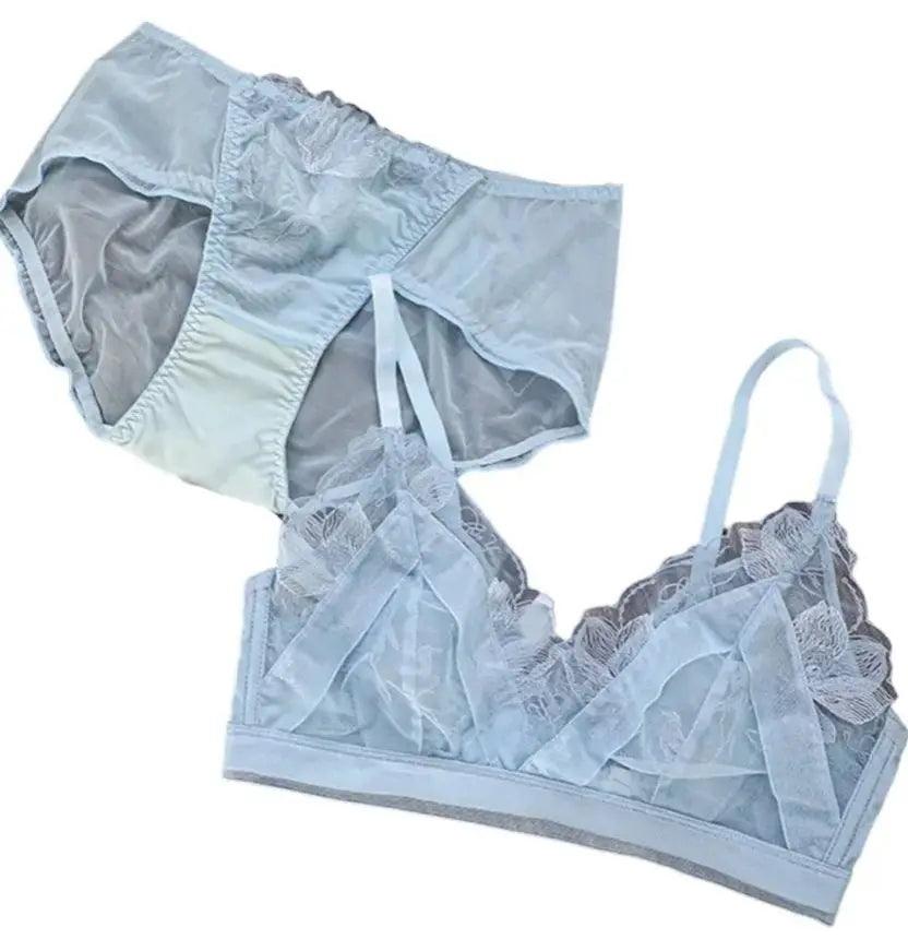 Women's Bra Set French Sexy Sweet Girl Without Steel Ring Color Collision Underwear Thin Section Gathered Lace Triangle Cup Bra
