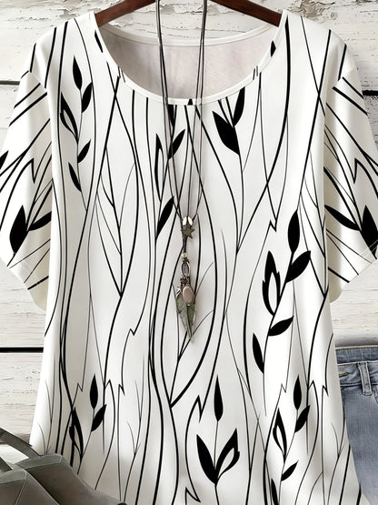 Women Plus Size 1XL-8XL Casual Loose Top Shirts Leaves Print Blouse T-shirt Ladies Fashion Vintage Blouse Half Sleeves T-shirt
