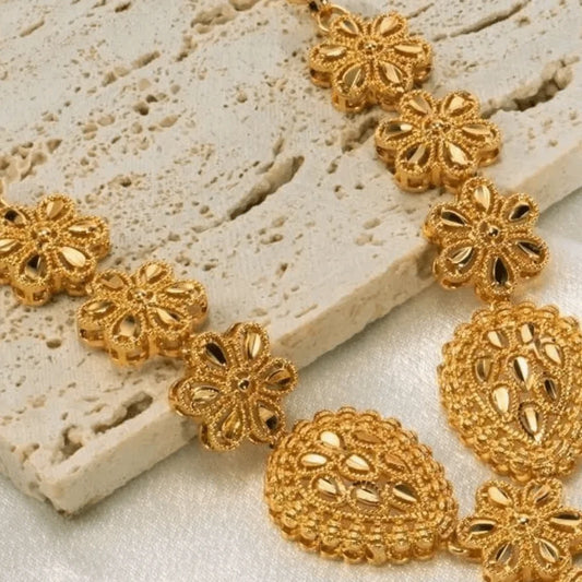 24K Gold Dubai Jewelry Sets Gifts Plated Gold Color Necklace Earring Set Dubai India Style Luxury African Bridal Jewelry Sets