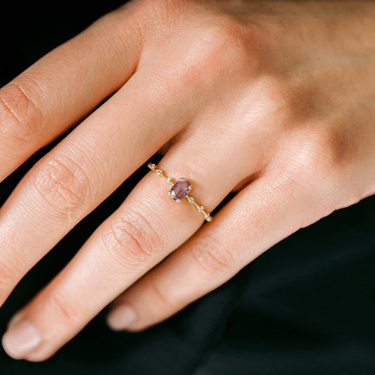 Romantic 18K Gold Plated Purple Crystal Ring for Women - Luxury Fashion Wedding Engagement Jewelry Gift in Sizes 6 7 8