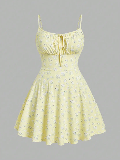 Plus Size Women's Floral Print Spaghetti Strap Fit and Flare Dress