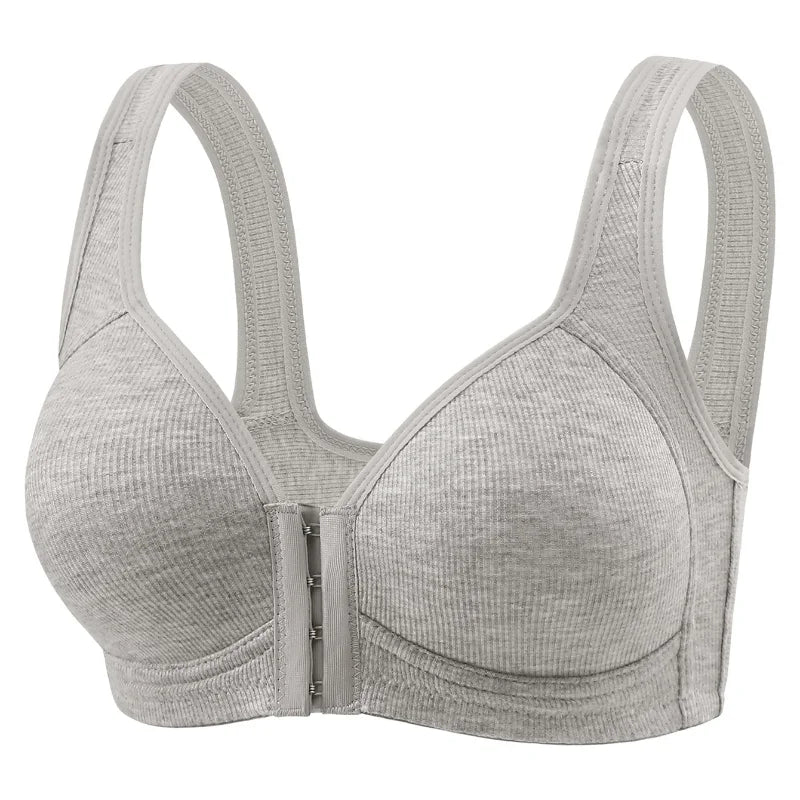 Women's Bra Wire-Free Front Closure Solid Color Full Coverage Fixed Cups Women Seamless Large Size Comfort Underwear
