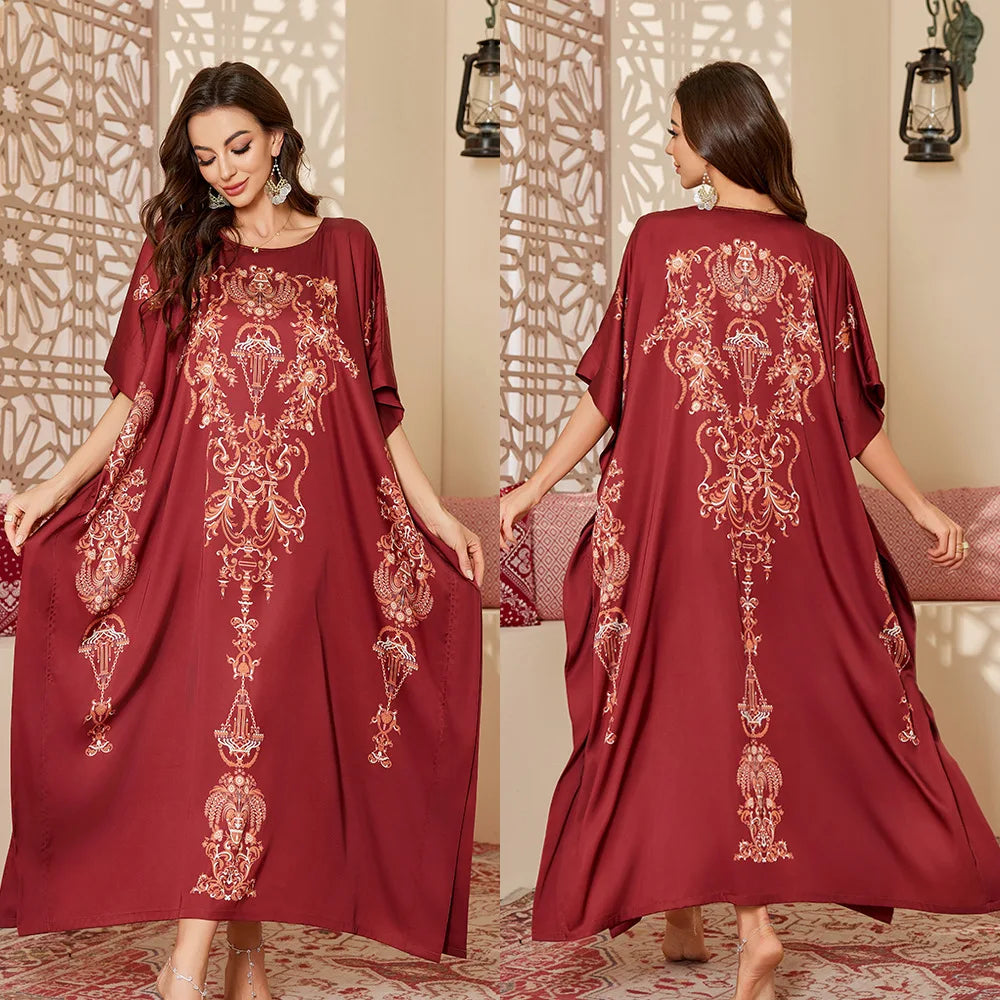 Plus Size Women Green Long Sleep Dress Nightgown Loose Casual Satin Home Clothes Bath Robe Gown Print Loungewear Nightwear ﻿