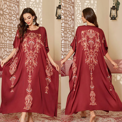 Plus Size Women Green Long Sleep Dress Nightgown Loose Casual Satin Home Clothes Bath Robe Gown Print Loungewear Nightwear ﻿