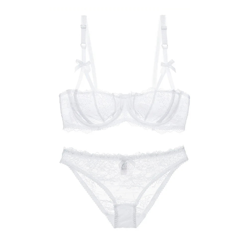 Varsbaby Sexy Lace Bra Underwear Set 2pcs Half Cup Bra Breathable See-through Briefs Sexy Lingerie plus size bra set
