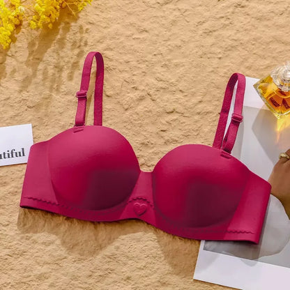 Women's Gathered Underwear Small Breasts Support No Steel Rings No Shoulder Straps Comfortable Bra for Large Breasts