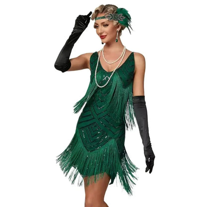 Flapper Roaring Plus Size 20s Great Lady Mini Short Dress Gatsby Fringed Sequin Beaded Lady Mini Tassels Decoration Dress Women