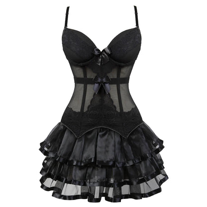 Burlesque Corset Dresses for Women Plus Size Sexy Corset Lingerie Top With Cup Black Sexy Lace Corset Dress With Straps