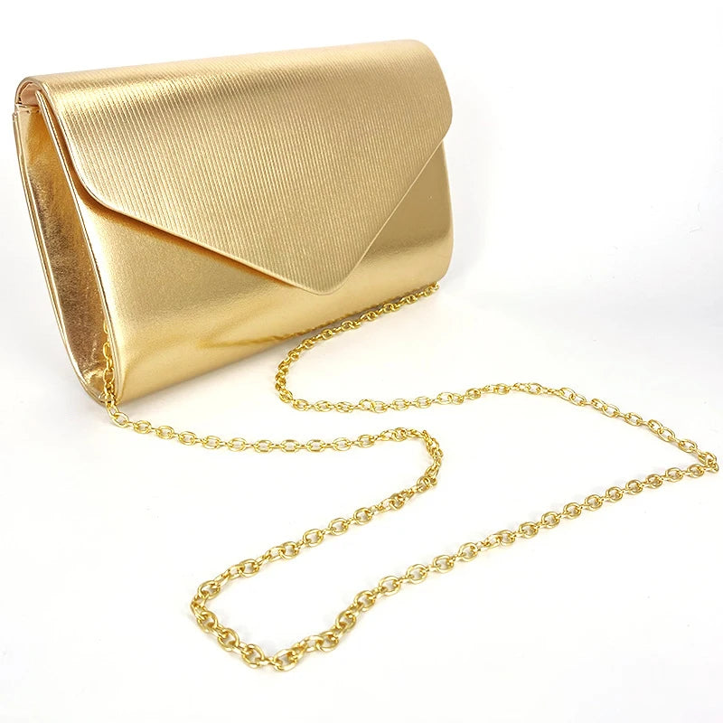 Ladies Mini Shiny Leather Envelope Purse Women Luxury Golden Chain Crossbody Bag Fashion Girls White Cell Phone Purse Wallet