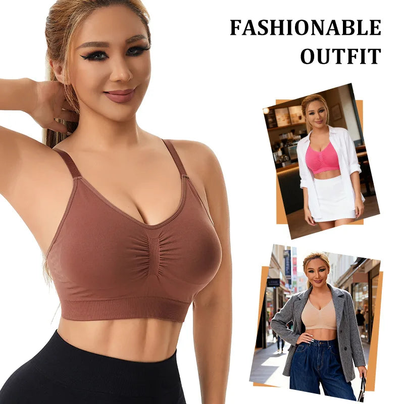 Plus Size Seamless Sports Bra Wireless Push Up Padded Beauty Back Breathable Yoga Gym Workout Brassiere S-XXXL