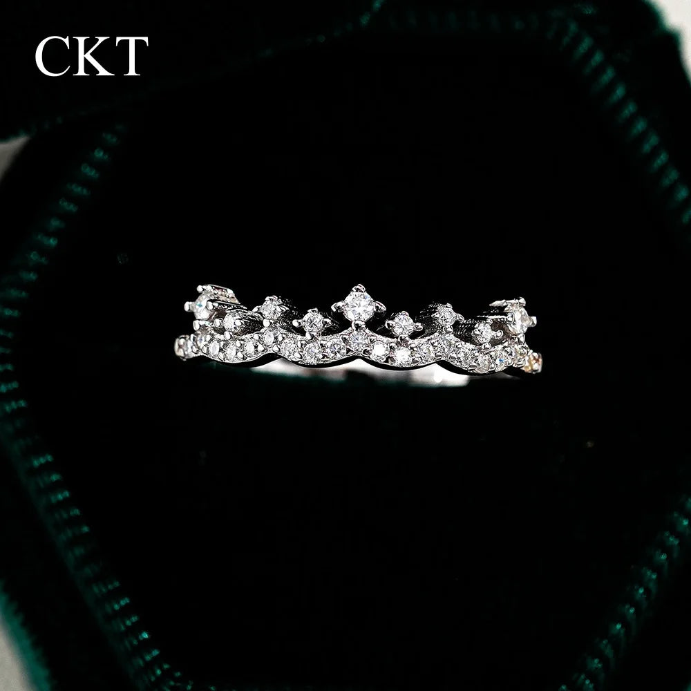 CKT 100% 18k White Gold Hip-hop Crown Ring Women's Platinum Pt950 Wedding Bands Ring Diamond Moissanite Jewelry