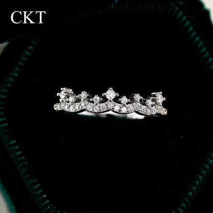 CKT 100% 18k White Gold Hip-hop Crown Ring Women's Platinum Pt950 Wedding Bands Ring Diamond Moissanite Jewelry