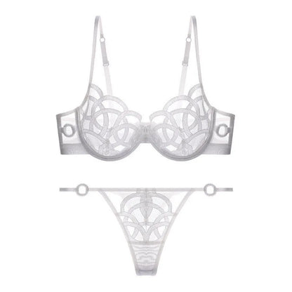 Women's Sexy Underwear Bra Female Hollow Out Thin Cotton Rabbit Ear Cup Soft Breathable Gathering Lace Large-sized Bra Everyday