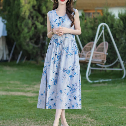 Plus Size Women Dress 2025 Summer Long Dress Vintage Loose Casual Elegant  Sleeveless Dress Women