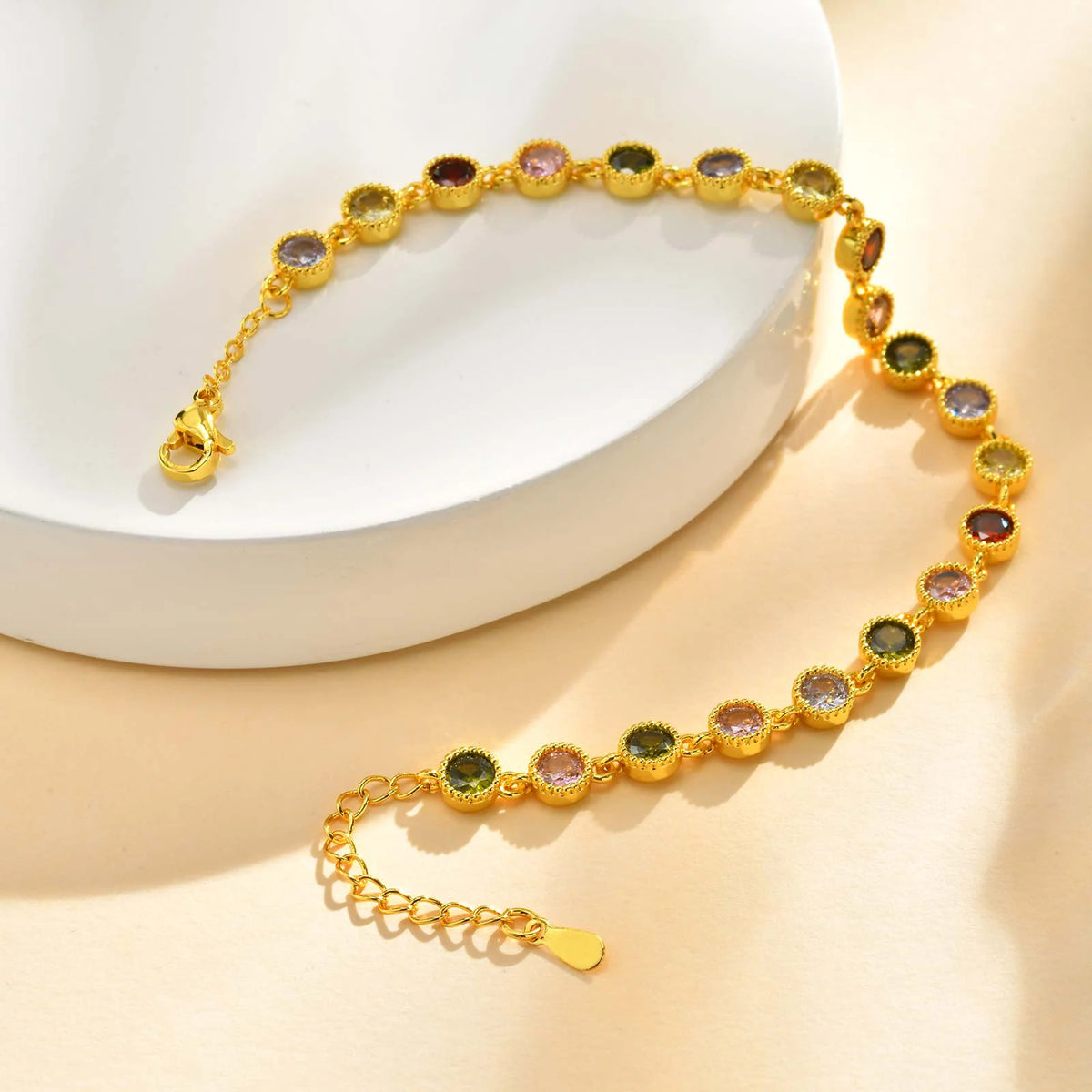 Luxury Colored Round Zircon Bracelet for Women,Gold Plated Zircon Chain Bracelets,Dainty Charm Jewelry Gift