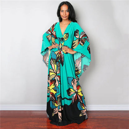 Plus Size Dresses Womens Caftan Floral Print Kaftan Dress Short Sleeve Swimsuit Cover up Loungewear for Summer
