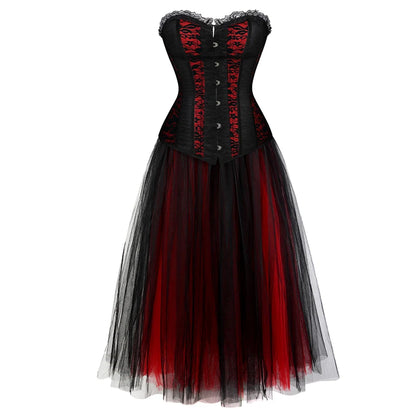 Corset Dresses for Women Plus Size Wedding Dress Red and Black Sexy Lace Up Corset Bustier Top Lace Skirt Gothic Corsets