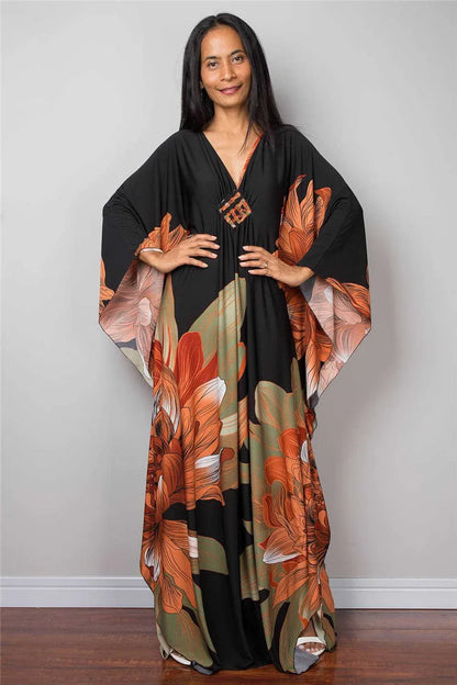 Plus Size Dresses Womens Caftan Floral Print Kaftan Dress Short Sleeve Swimsuit Cover up Loungewear for Summer