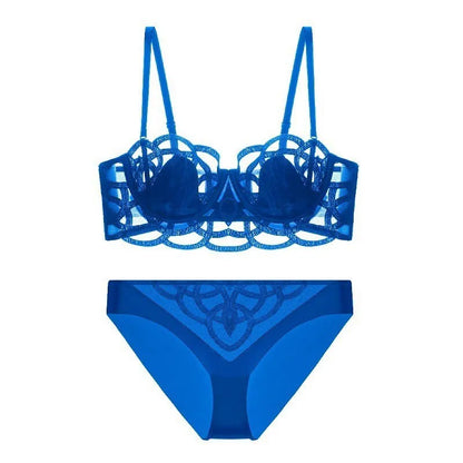 Women's Sexy Underwear Bra Female Hollow Out Thin Cotton Rabbit Ear Cup Soft Breathable Gathering Lace Large-sized Bra Everyday