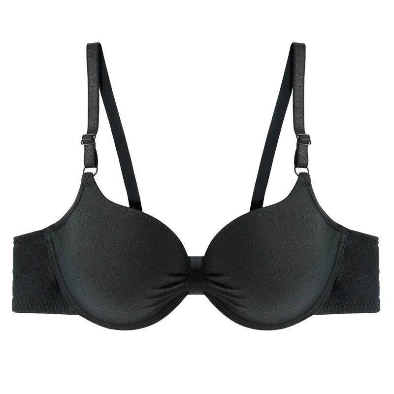 Women's Sexy Cotton Gathered Bra Deep V Underwire Ladied  Brassiere Push Up Lingerie Solid Bras Backless Intimate Underwear