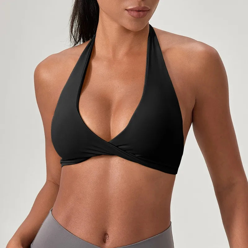 Women's Halter Neck Sports Bra Stylish Back Design Sexy Gym Yoga Fitness Running Bra Comfortable Sports Bras for Women