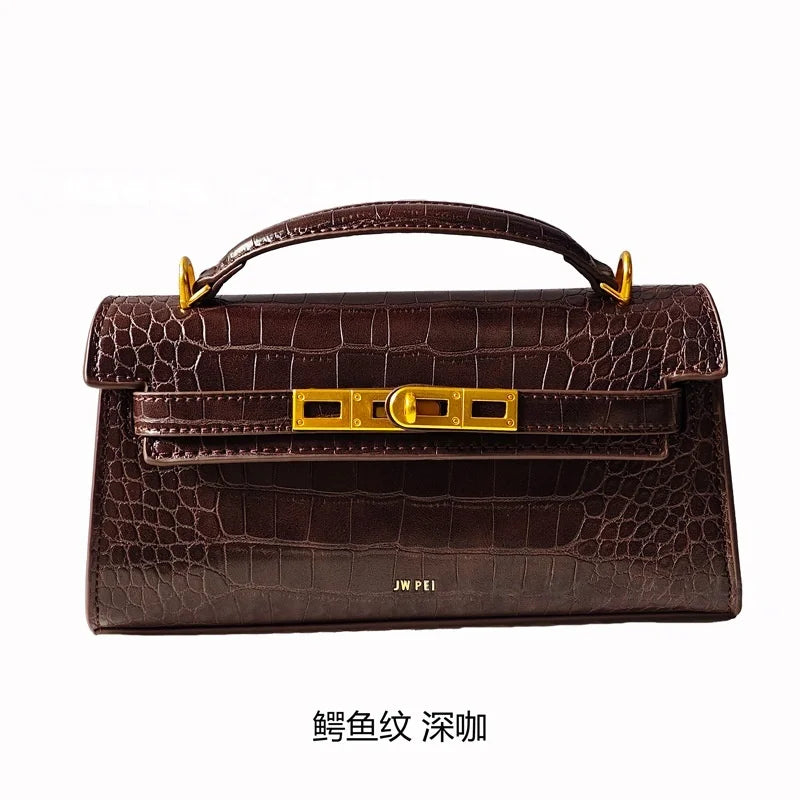 New product JWPEI box-style handbag with crocodile pattern - rectangular bag, single shoulder strap, small square bag
