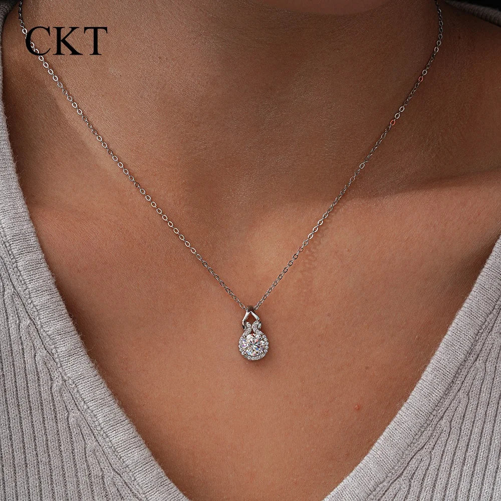 CKT Real 18k White Gold 1ct D Color Moissanite Diamond Necklace Pendant for Women Platinum Pt950 Classic Gourd Fine Jewelry
