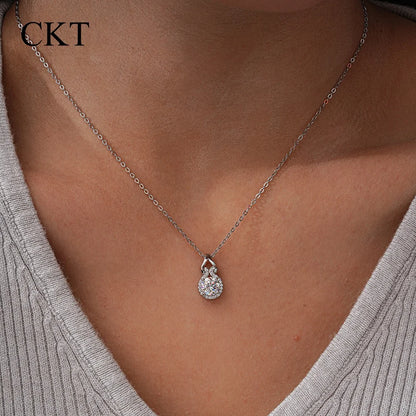 CKT Real 18k White Gold 1ct D Color Moissanite Diamond Necklace Pendant for Women Platinum Pt950 Classic Gourd Fine Jewelry