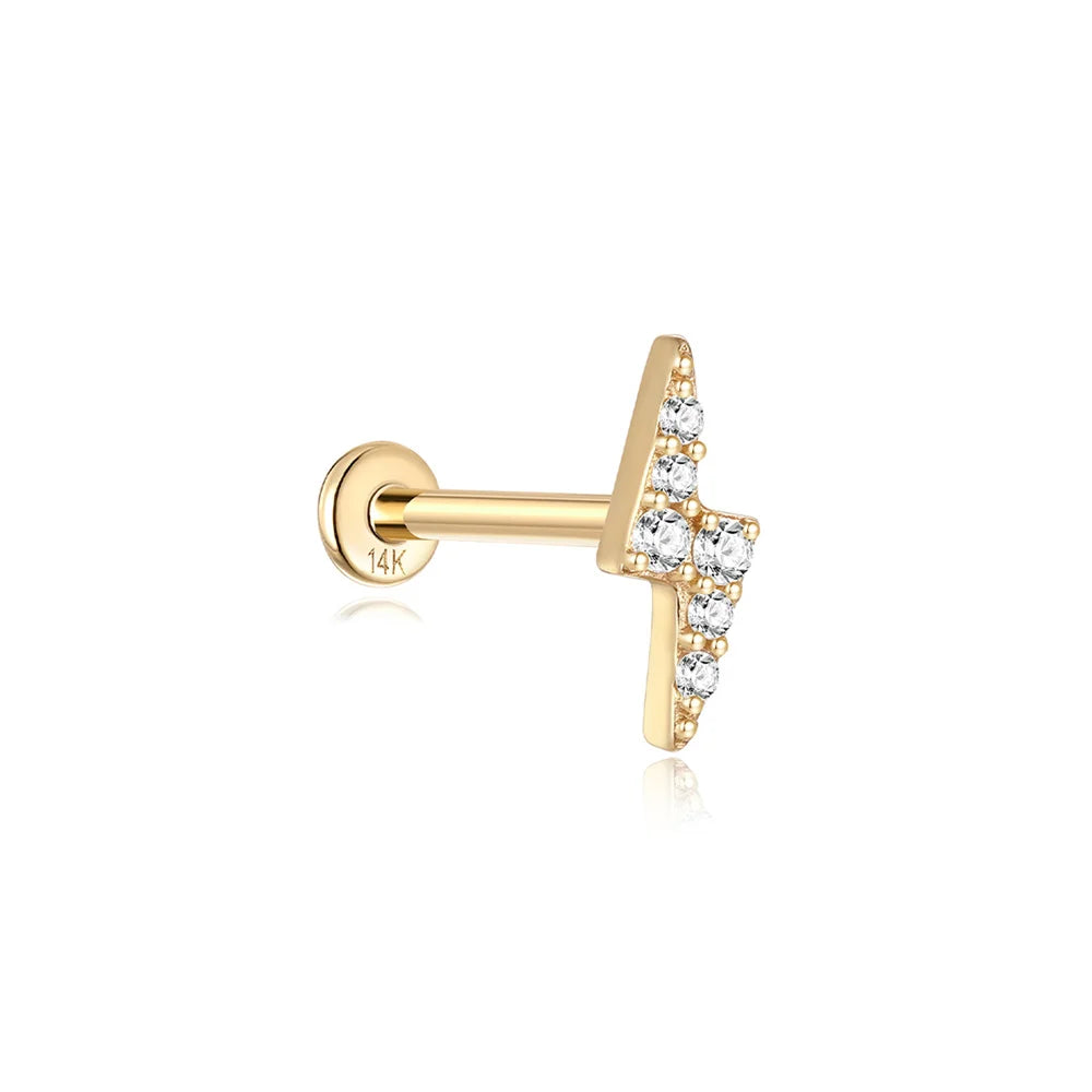 AIDE Single 1piece 14K Solid Gold Jewelry Stud Earring For Women Simple Mini Puncture Earrings Yellow Gold Jewelry Birthday Gift