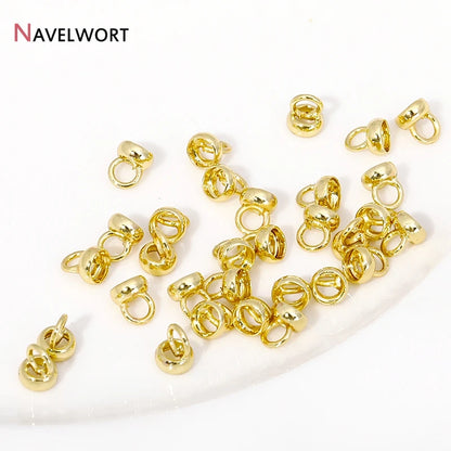 18K Real Gold Plated Brass Connector With Loop,End Caps For Jewelry,Pearl Neckalce Ends Connector ,Connectors For Jewelry