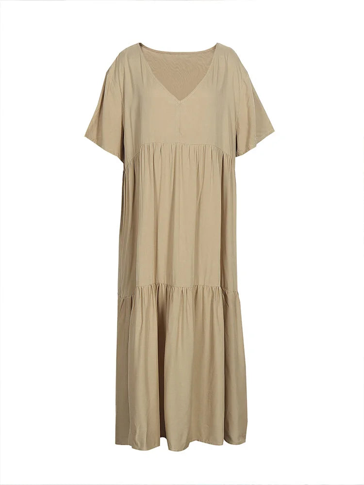 plus Size Women's V Neck Casual Dress Irregular Hem Swing Maxi Long Dress Flowy Elegant Gown for All Seasons