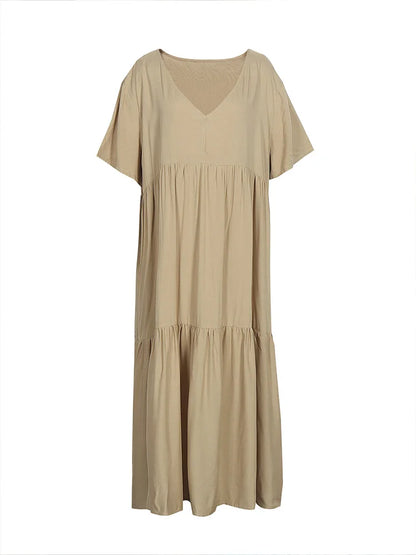 plus Size Women's V Neck Casual Dress Irregular Hem Swing Maxi Long Dress Flowy Elegant Gown for All Seasons