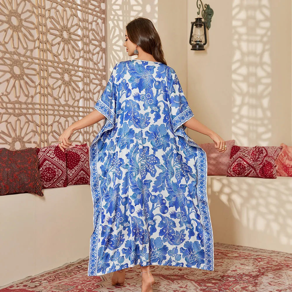 Plus Size Women Green Long Sleep Dress Nightgown Loose Casual Satin Home Clothes Bath Robe Gown Print Loungewear Nightwear ﻿