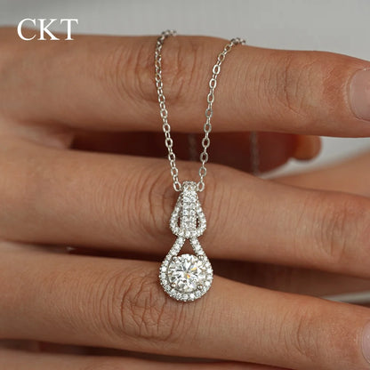 CKT 18k White Gold 1ct Moissanite Diamond Necklace Pendant for Women Classic Interlocking Platinum Pt950 Accessories Jewelry