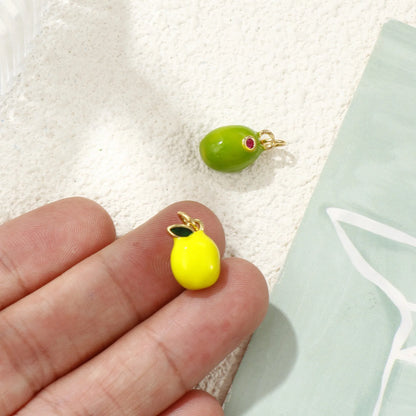 2pcs 3d Fruit Brass Charm 18k Gold Plated Enamel Lemon Pear Persimmon Tangerine Pendant Diy Findings For Jewelry Necklace Making