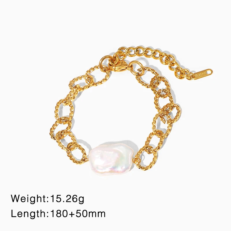 Zalman Romantic Pearl Bangles Set for Women Stainless Steel Gold Jewelry Accessories