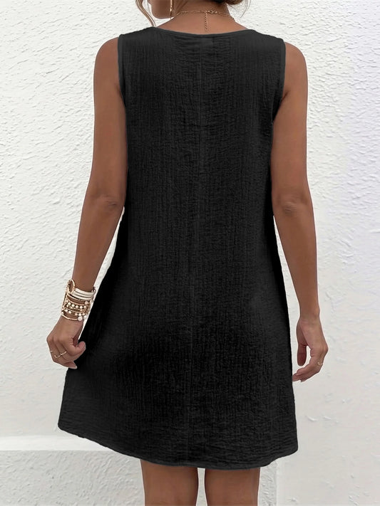 Chic Plus Size Women's Sleeveless V Neck Dress with Button Detail for Effortless Style