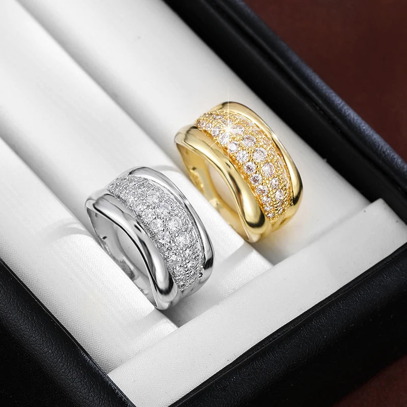 Gorgeous Gold - Plated Ring with Sparkling Cubic Zirconia Stones, Ideal for Any Occasion, Fashionable Jewelry Accessory