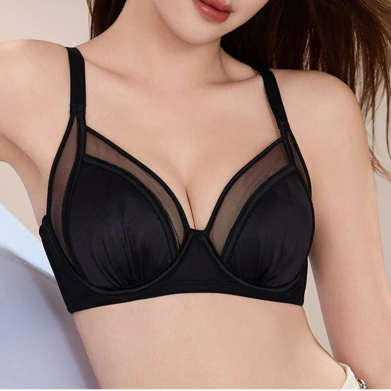 Women's Bra Thin Version Sexy Bras Soft Underwire Minimize Summer Breathable Mesh Underwear 75-95BC