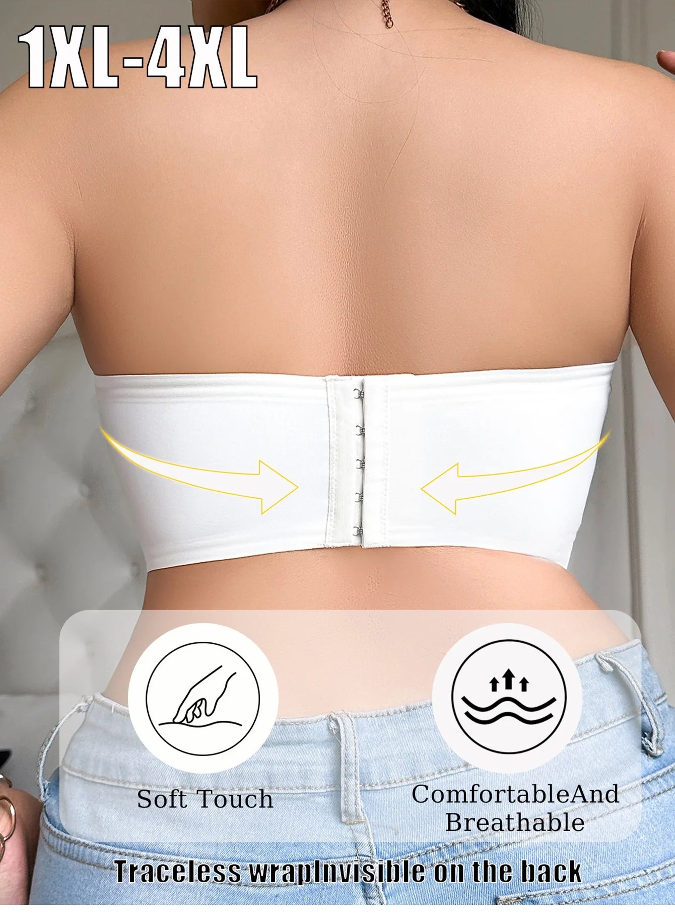 Plus Size Wireless Strapless Bra - No-Slip Bandeau with Support