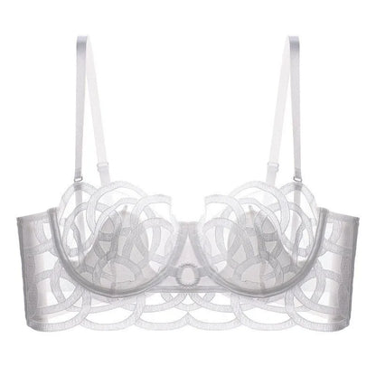 Women's Sexy Underwear Bra Female Hollow Out Thin Cotton Rabbit Ear Cup Soft Breathable Gathering Lace Large-sized Bra Everyday