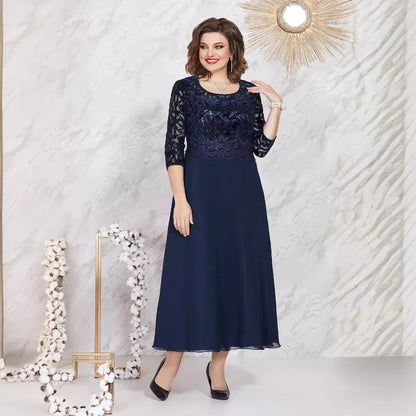 Spring and Summer New Large-size Women's Dress Splicing Lace Chiffon Slim-fit High-end Dress Dresses for Women 2022 Plus Size