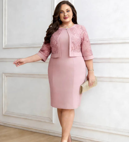 L-5XL Plus Size Clothes Dresses Women Robes Summer 3/4 Sleeve Street Style Casual 3XL 4XL Big Size Lace Midi Dress Oversize