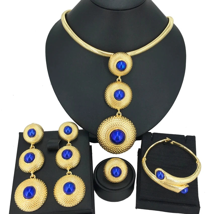 High Quality Big Pendants Newest Dubai Gold Plated Jewelry Set Women's Exquisite Wedding Banquet Dating Jewelry Set FHK14092