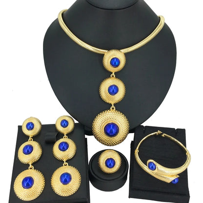 High Quality Big Pendants Newest Dubai Gold Plated Jewelry Set Women's Exquisite Wedding Banquet Dating Jewelry Set FHK14092