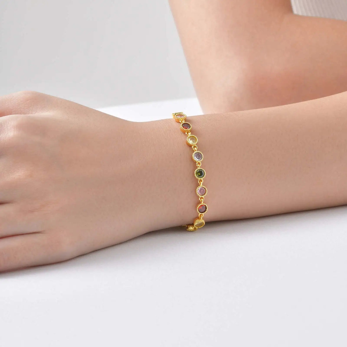 Luxury Colored Round Zircon Bracelet for Women,Gold Plated Zircon Chain Bracelets,Dainty Charm Jewelry Gift