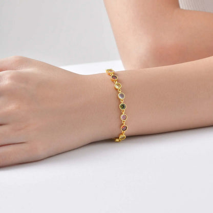 Luxury Colored Round Zircon Bracelet for Women,Gold Plated Zircon Chain Bracelets,Dainty Charm Jewelry Gift