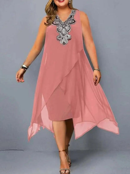 Plus Size Dress for Women Elegant Mesh Irregular Slim Long Dress 2025 Summer Casual Sleeveless Evening Party Dress 2XL 3XL 4XL